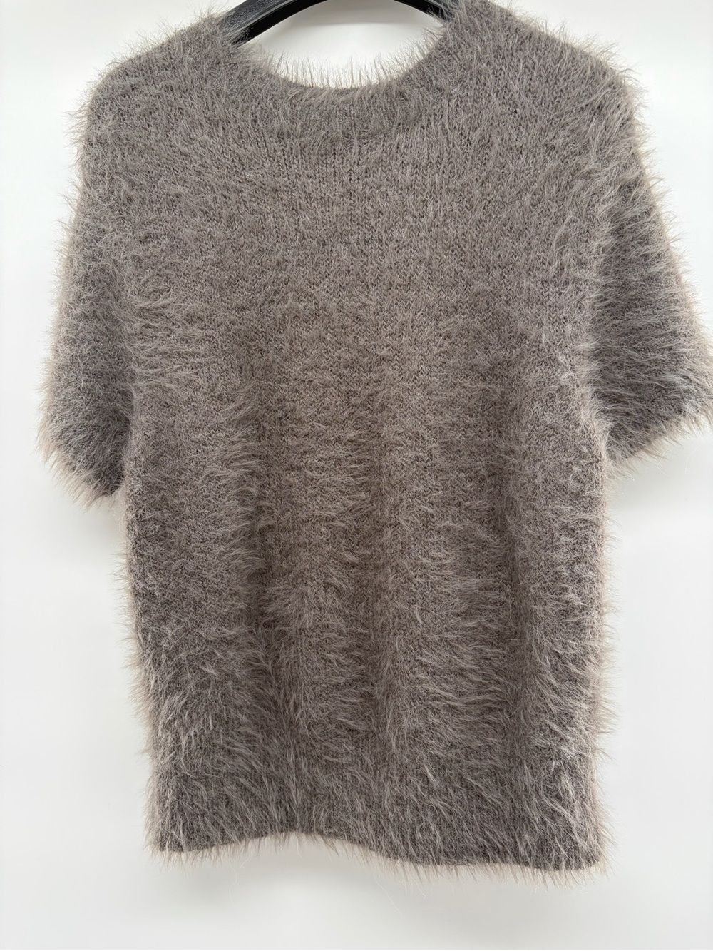 NWT Free People Gravel Rock Plush Fuzzy Short-Sleeve Crewneck Sweater Gray - Picture 2 of 8